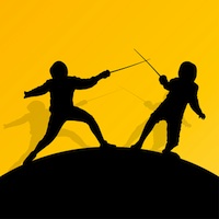 Fencing active young teenager sword fighting sport silhouettes v