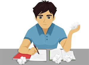 Illustration of a Male Teenager Having Trouble with His Homework