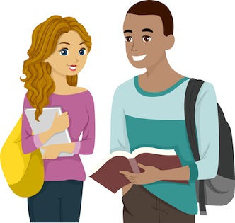 Illustration of a Male and Female Teens Sharing a Book
