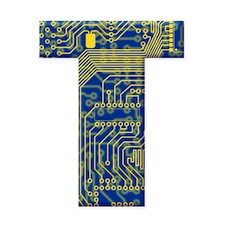 Letter from electronic circuit board alphabet on white background T