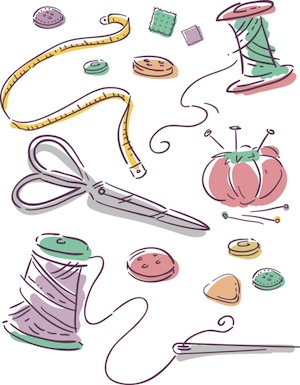 Illustration Featuring Elements Commonly Associated with Sewing