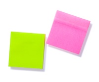 red and green sticky note isolated