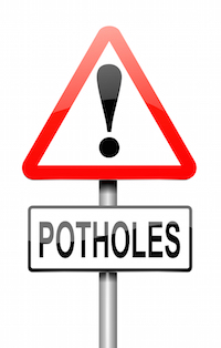 Potholes Warning Sign.