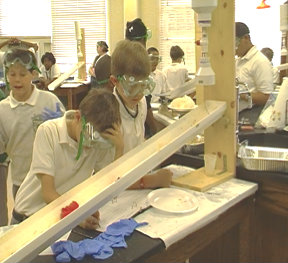 Students in Mobile, AL testing their streambed barriers.