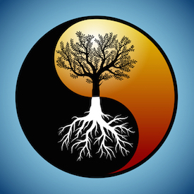 Tree and it's roots in yin yang symbol