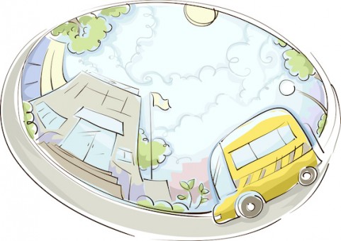 Illustration of a School Bus Parked Near a Building
