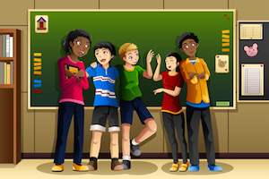 A vector illustration of multi-ethnic students in the classroom