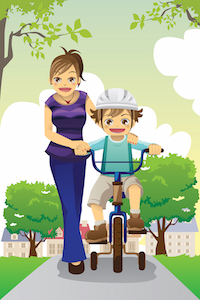 Mother Teaching Son Biking