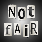 Illustration depicting a set of cut out letters formed to arrange the words not fair.