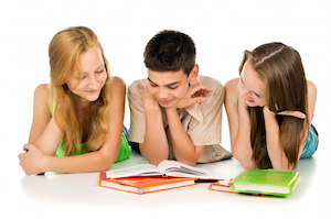 3 students reading