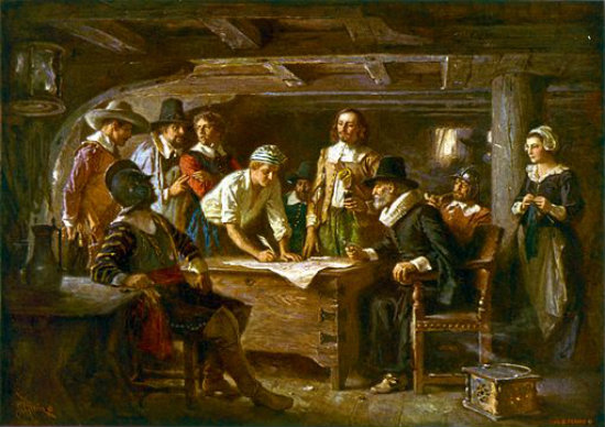 The Mayflower Compact from The Pageant of a Nation, a series by Jean Leon Gerome Ferris (1863 –1930)