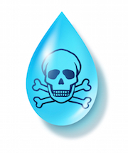 Contaminated dirty water drop symbol representing dirty drinking liquid that is infested with dangerous contaminants and toxic chemicals.