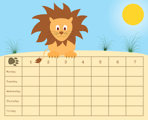 vector school timetable with lion and nature background