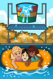 A vector illustration of happy children playing in a waterpark