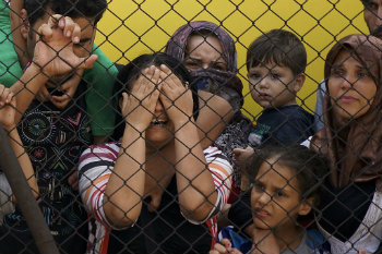 Syrian refugees at a Budapest railway station, Sept. 2015.