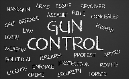 Gun Control word cloud written on a chalkboard