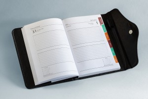 Diary or personal organizer planner open to blank page