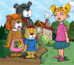 Cartoon of Goldilocks and the three bears