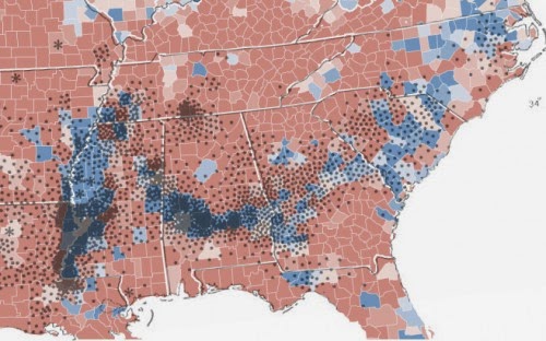 Souhern Black Soil ~ Slavery ~ King Cotton ~ 2008 Poverty, in One Map