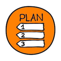 Doodle Plan icon. Infographic symbol in a circle. Line art style graphic design element. Web button. To Do list, project planning, step by step concept.